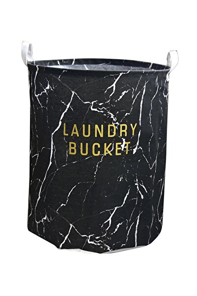 Primo Plus Collapsible Laundry Basket with Handles, Black Marble Pattern Fabr...