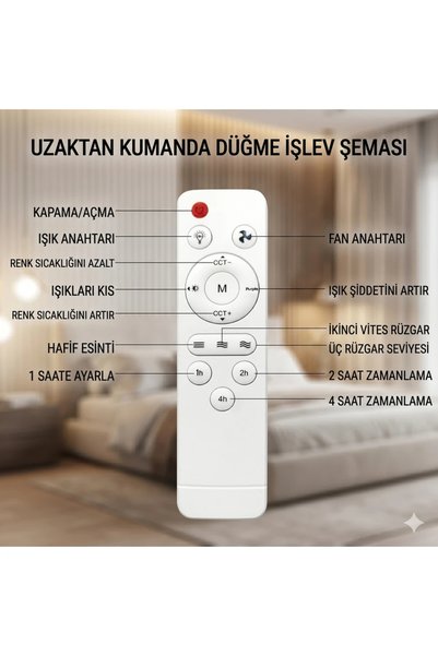 Genel Markalar 3 Renkli Kristal LED Lambalı Tavan Vantilatörü 6 Kanatlı Uzaktan Kumandalı Avize E27 Duylu Vantilatörlü Lamba