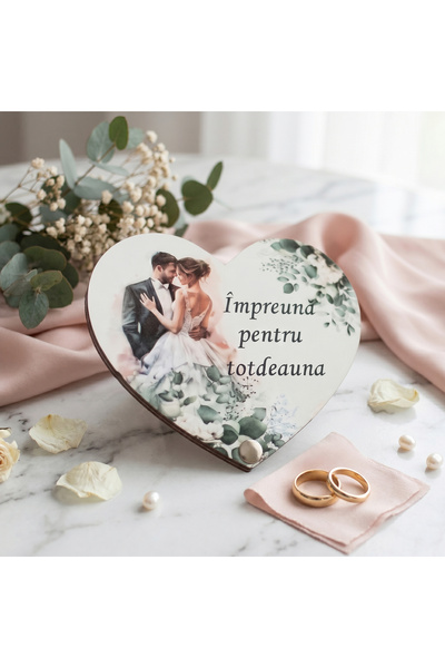 Bello Carino High quality decoration products Inimă de Lemn Personalizată cu Suport pentru Verighete - Împreună pentru totdeauna