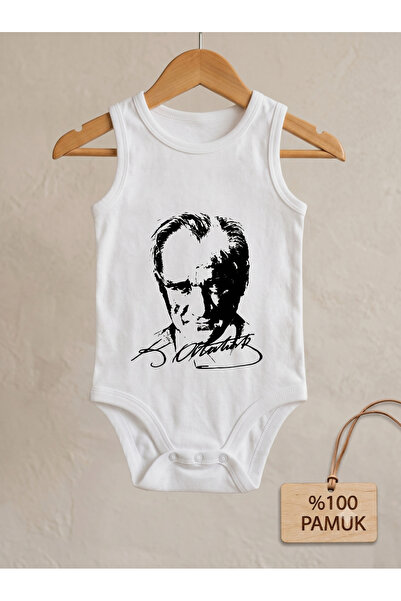HAZDEN Atatürk Baskılı % 100 Pamuklu Bebek Askılı Atlet Çıtçıtlı Body Zıbın -...