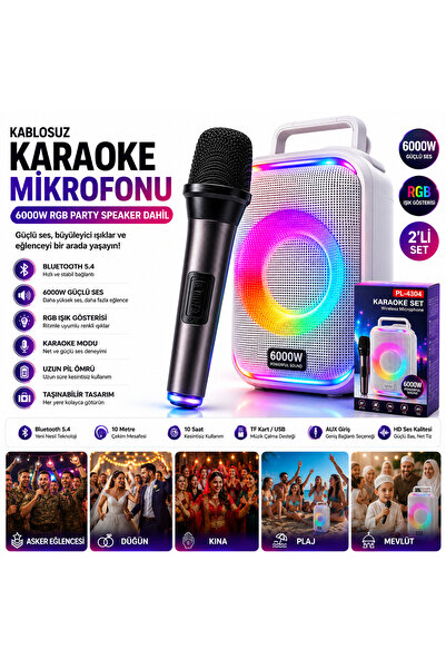 Astakos 6000W RGB Işıklı Bluetooth Hoparlör Ses Sistemi USB Hafıza Kartı Dest...
