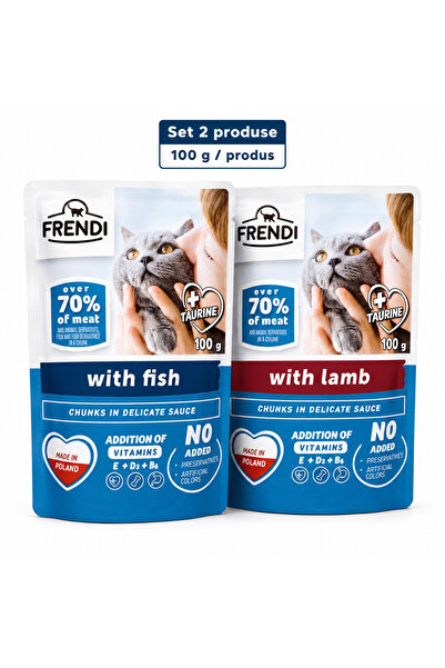 FRENDİ Cat, hrana umeda pentru pisici, Set 2 plicuri, Mix Peste, Miel, 2 x 100 g