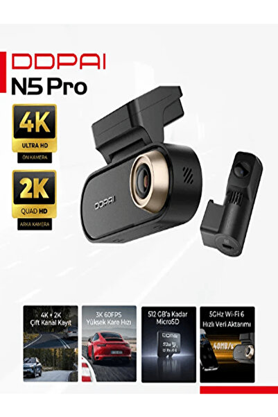 DDPAI Dash Cam Ddpay N5 Pro 4K Dual, 5g Wi-Fi & Super Capacitor with Smart Pa...
