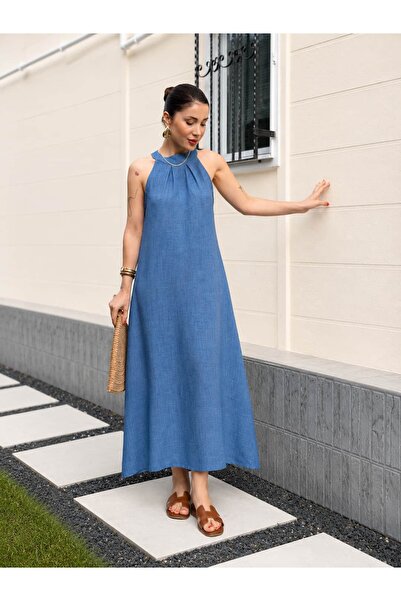YK FASHION Halter Yaka Klasik Model Elbise