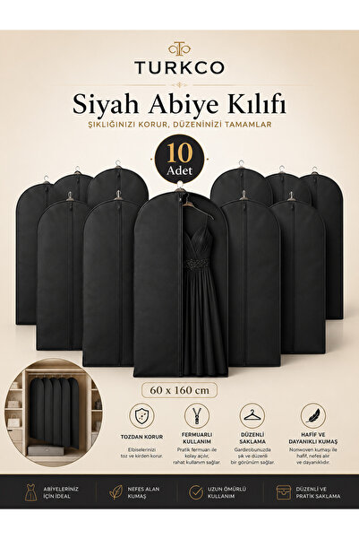 Turkco Siyah Abiye Elbise Kılıfı 60x160 cm Fermuarlı Elbise Koruma Kılıfı 1li...