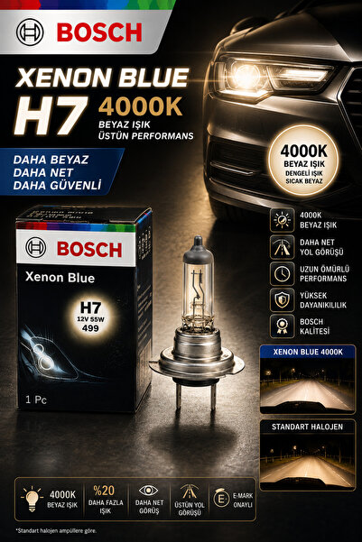 Bosch H7 Xenon Blue 12V 55W 499 Halojen Far Ampulü 4000K Beyaz Işık Görünümlü...
