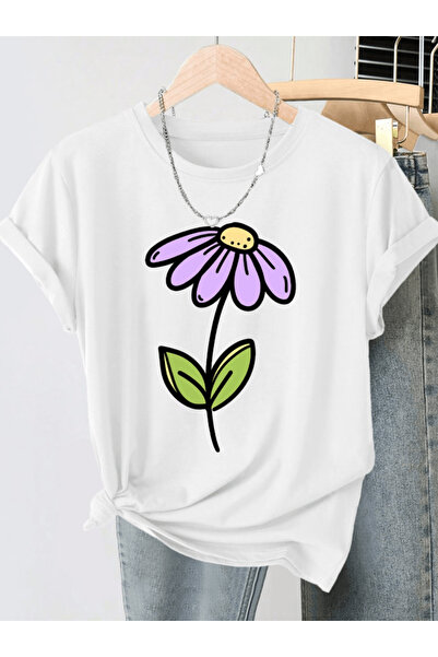 one button Purple flower printed premium oversize t-shirt for women