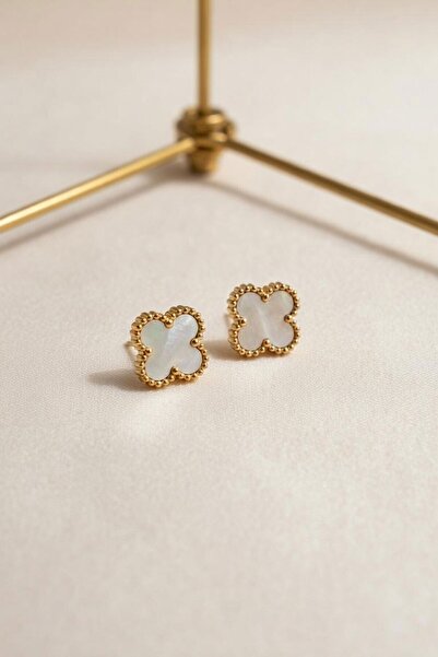 RMY MODA Women's Ecru Clover Figured Gold Edged Earrings