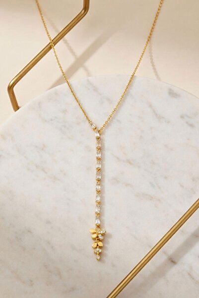 bacc Gold Flower and Drop Detailed Waterway Necklace