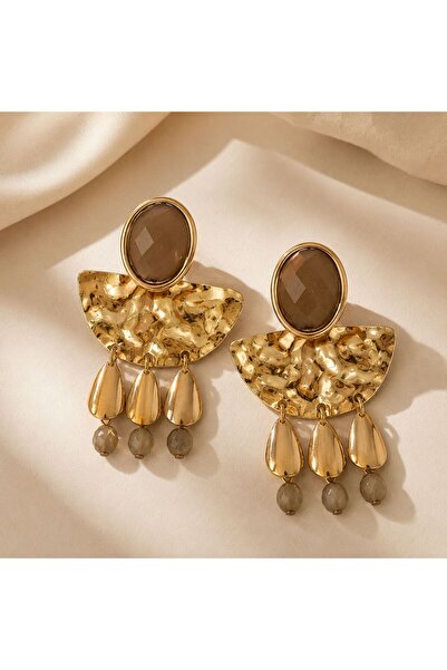 So Much Accesories Gold Color Brown Stone Dangle Earrings for Women |   Large...