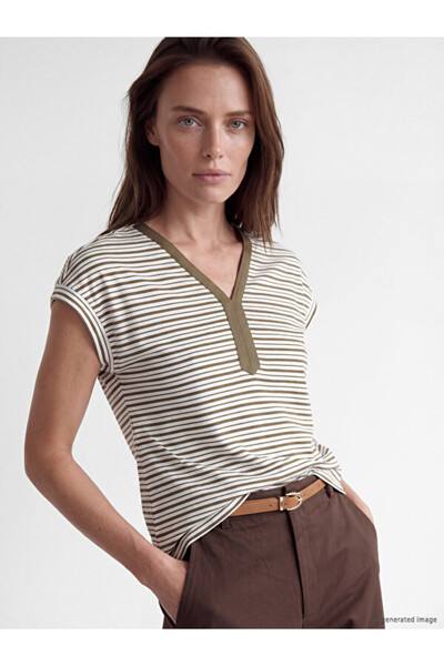 LC Waikiki Striped 100% Cotton Women's T-Shirt