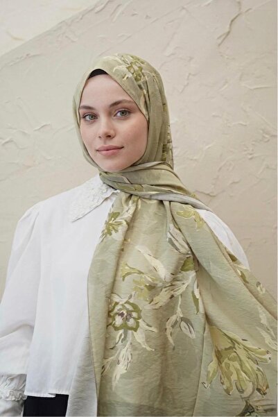 YILDIZ SCARFS Orkide Desen Premium Tensel Şal - Mint Yeşili