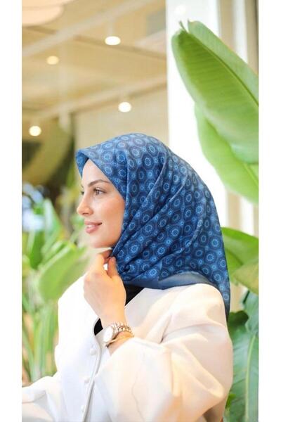 YILDIZ SCARFS Mosaic Pattern Imported Cotton Scarf - Navy Blue