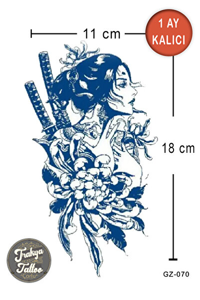 Trakya Tattoo 1 Ay Kalıcı Dövme Yarım Kol Kadın Samuray Anime Geçici Dövme