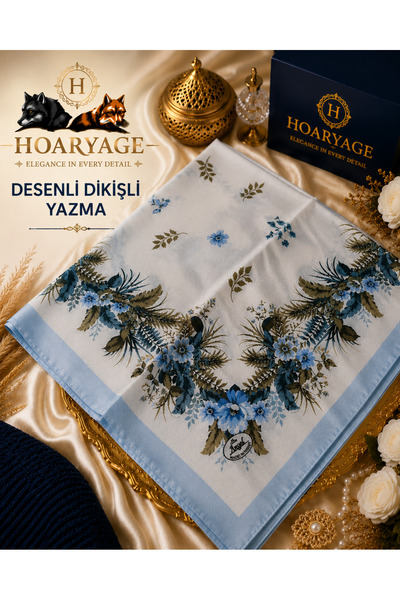 hoaryage Elegant Floral Patterned Stitched Writing Cheesecloth Yemeni Foulard...