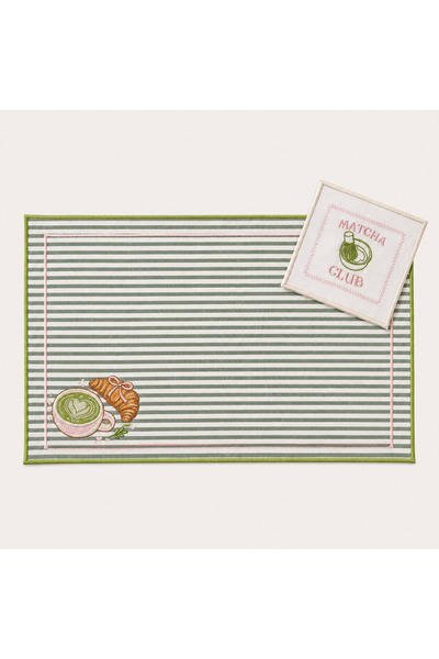 LİONYA DESİGN Matcha Club Mini Set | 1 Amerikan Servisi (45x30 cm) + 1 Koktey...
