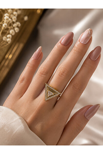 JEWELERY خاتم نسائي فاخر قابل للتعديل مرصع بحجر الزركون المقطوع على شكل مثلث