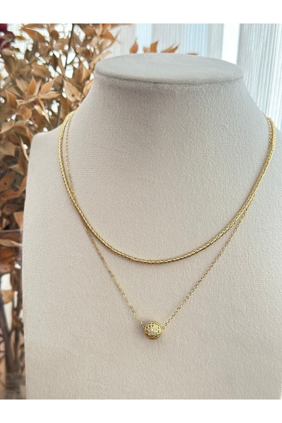mibrillo Steel well bolye and zircon stone ball necklace double necklace set