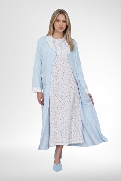 Mecit Pijama Mecit 6382 طقم ملابس نوم نسائي طويل الأكمام باللون الأزرق