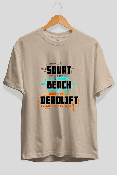 Ankhises تي شيرت Squat Bench Deadlift 4 كبير الحجم مطبوع من الأمام باللون الب...