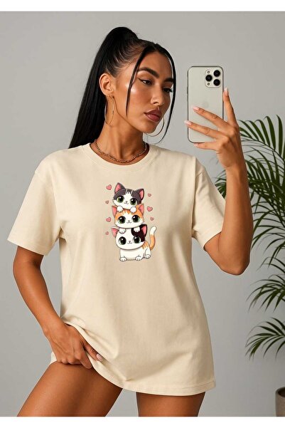 tkn your style Tricou cu imprimeu cu pisici drăguțe și simpatice pentru femei