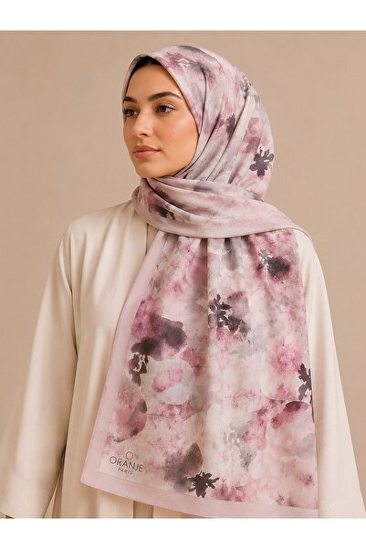 Saaye Babil İpek Lova Desenli Pembe Şal 190x80 cm