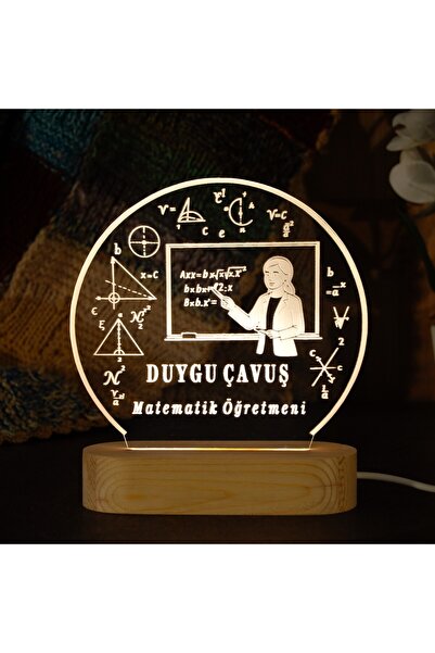 ih ihra Kadın Matematik Öğretmenine Özel Kişiye Özel LED Işıklı Ahşap Masa İs...