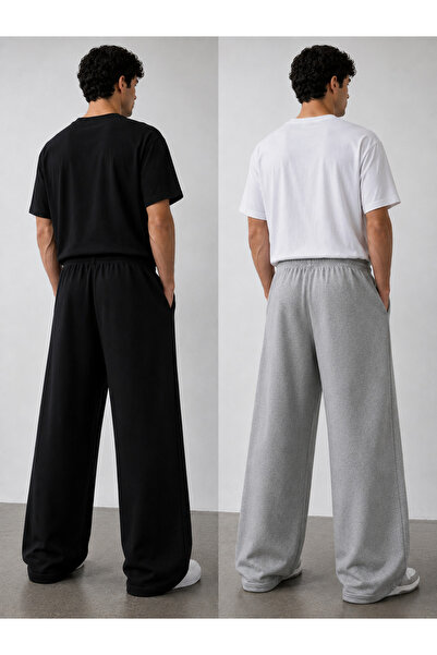 modlux Economic Package: 2-Piece Black Gray Wide-Leg Men's Sweatpants