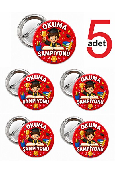 siverek reklam Okuma Şampiyonu Rozeti 5 Adet – 5,5 cm İğneli Metal Yaka Rozet...