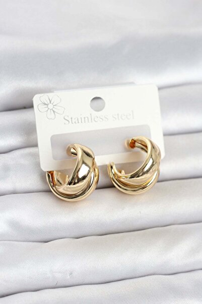 Inure Jewelry 316L Steel Gold Color Asymmetric Hoop Model Women's Earrings