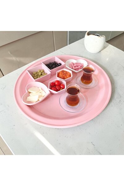 bereka Sini Tepsi - 50 cm Büyük Boy Metal Çay Tepsisi Kahve Tepsisi Sunum Kah...