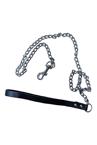 4dog Lesă metalică pentru câini cu mâner din piele 90 cm 3.5 mm