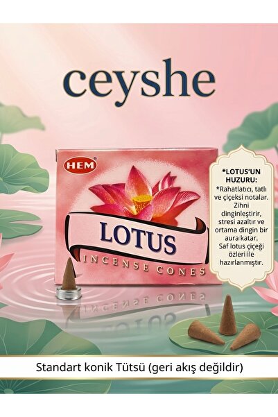 Hem Ceyshe Lotus Çiçeksi Dişil Koku Konik Tütsü Rahatlatıcı Kokular Meditasyo...
