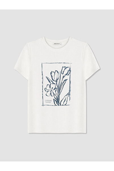 LC Waikiki White Printed Soft Touch Women's T-Shirt