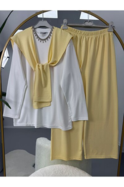 EC MODA Women's Detachable Shawl Detailed Pantsuit with Detachable Shawl