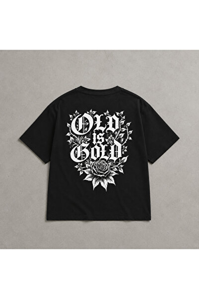 YOLO STREET Old Is Gold Printed Oversized Black 100% Cotton Men's T-Shirt – V...