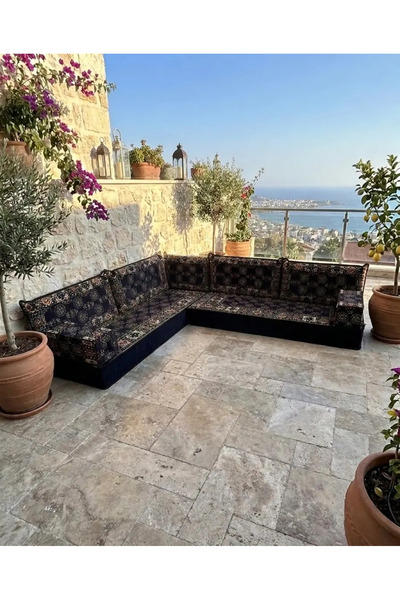BAKIRÖZÜ HOME Şark Köşesi Takımı Lacivert Buhara Modeli 9 Parça (20 CM MİNDER...