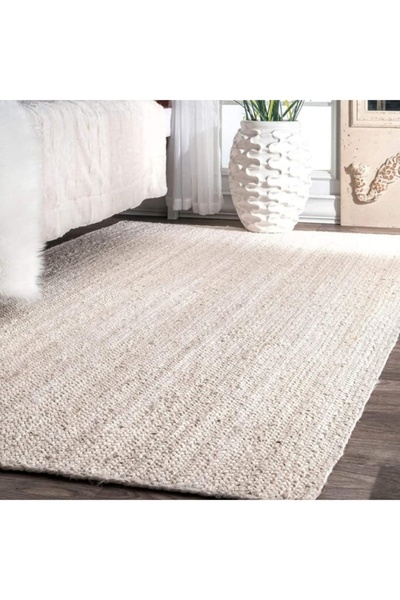 Handpicked Furniture Jute Pure Wool And Cotton White Rectangular Carpet Ultra...