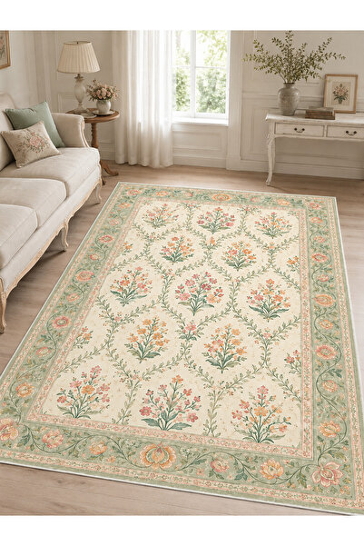 Liriya Dijital Kaymaz Yıkanabilir Patchwork Vintage Retro Salon Halısı Mutfak...