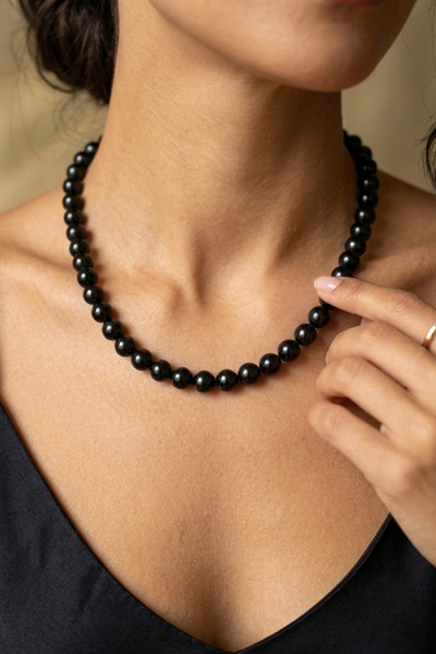 Happyline Black Ball Necklace, Black Bead Necklace, Designer Necklace, Evenin...