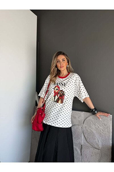 Zerrincan Giyim Puantiyeli Sassy Köpekli Tshirt