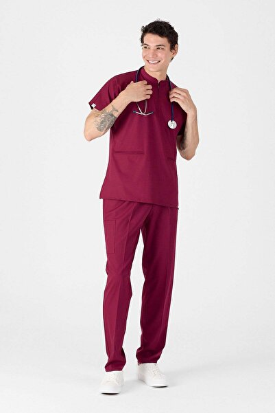 Owlet Medikal Scrub-uri cu fermoar și detalii din Lycra Cherry