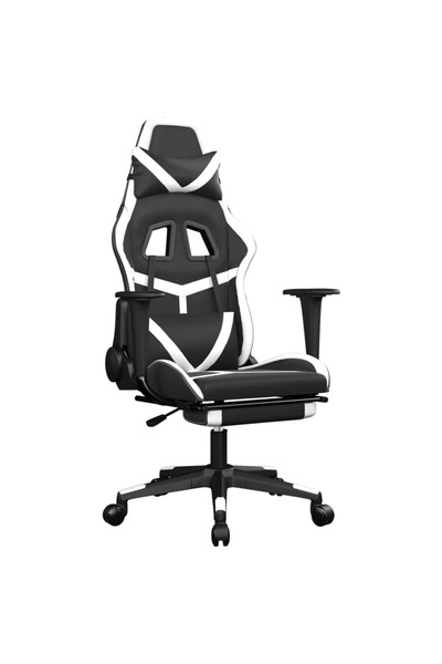 vidaxl Scaun de gaming cu suport picioare, negru/alb, piele ecologică