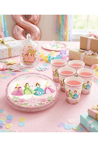 aşkın concept Meri Meri Prensesler Karton Tabak Bardak Set 8 Kişilik