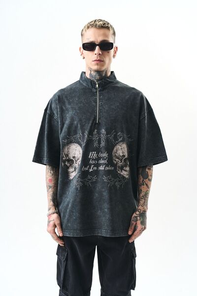 Respire Still Alive Tricou Oversized Spălat Negru