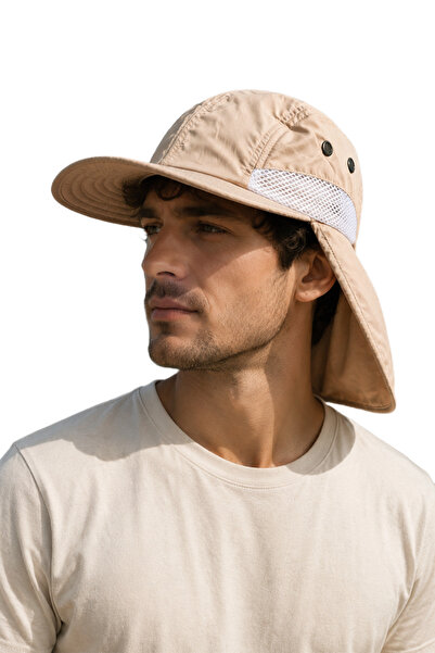 HatClub Exclusive Açık Krem Lejyoner Şapka Boyun Korumalı Ayarlanabilir Yazlı...