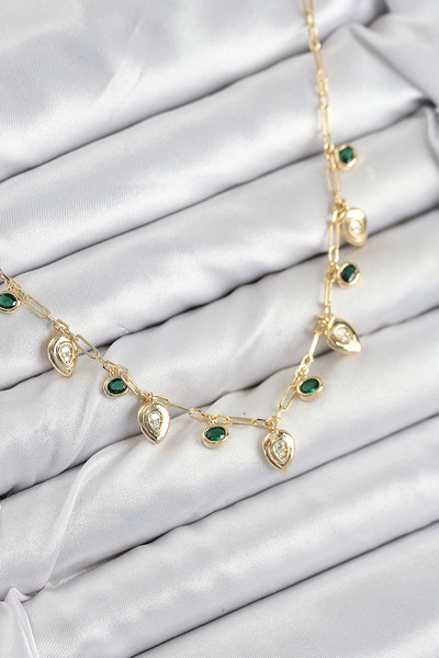 OGHAMAY Brass Zircon Stone Dangle Drop Model Gold Color Women's Necklace