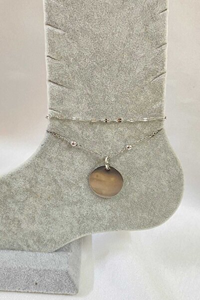OGHAMAY Silver Color Sequin Model Singapore and Ball Chain Steel Anklet - 3268