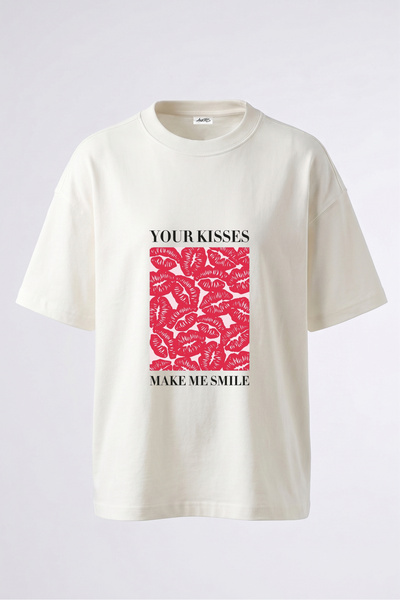 Anetos Tricou oversize alb din bumbac cu imprimeu pe spate cu model Opucuk
