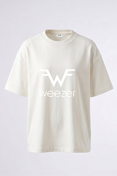 Anetos Weezer Design Back Printed Cotton White Oversize T-Shirt